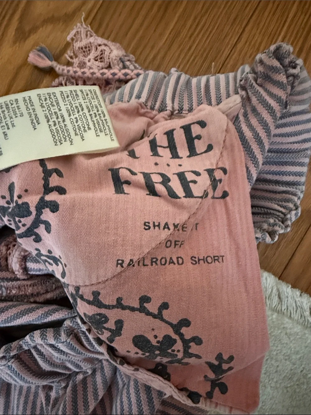We The Free Pink and Blue Striped Crochet-Trim Jean Shorts - Picture 4 of 6